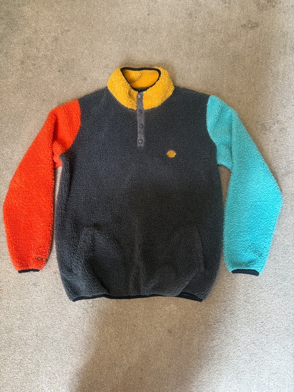 Dutch Bros Colorblock Grey Sherpa Quarter Button Up Pullover Size XL